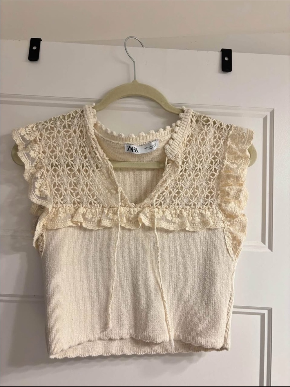 Zara Cream Crochet Yoke Knit Tank Top
